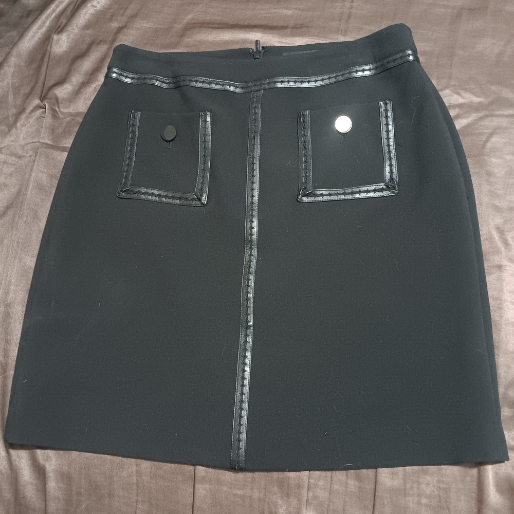 Karl Lagerfeld Mini Skirt Women Black Sz8‎ Patch Pockets Zip Closure - Picture 2 of 13